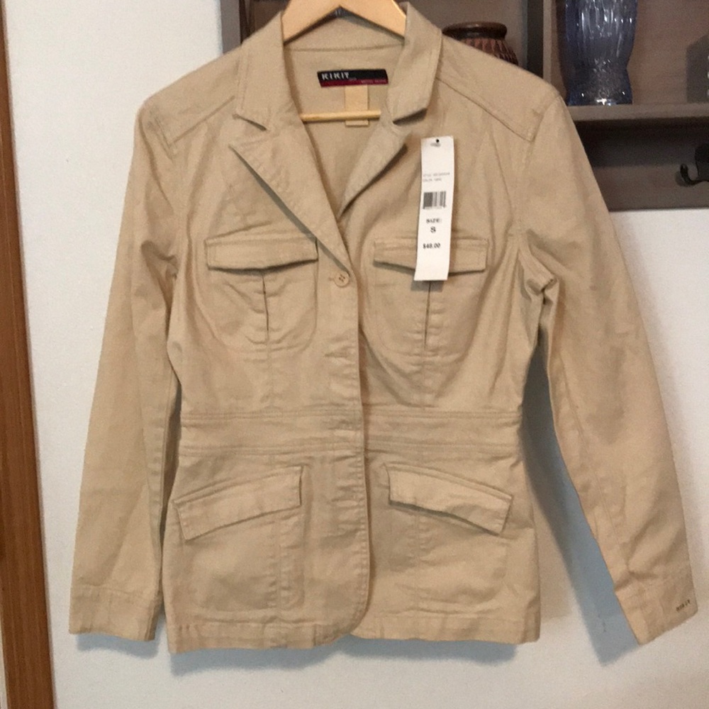 Kikit Jeans Jacket, tan, Maurice Sasson, button enclosure, pockets, Small